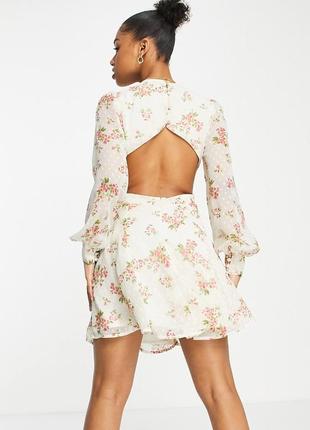 Сукня в квітковий принт asos l / плаття / квіти / з кільцем / виріз / з відкритою спиною/ об'ємними рукавами6 фото