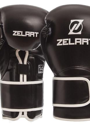 Перчатки боксерские на липучке zelart bo-1391 черный1 фото