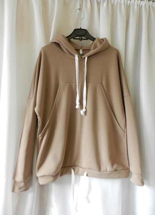 Тёплый на флисе удлинённый худи с капюшоном оверсайз батал