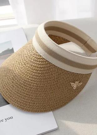 Козирок сонцезахисний солом'яний жіночий з обручем колір бежевий (54-62)