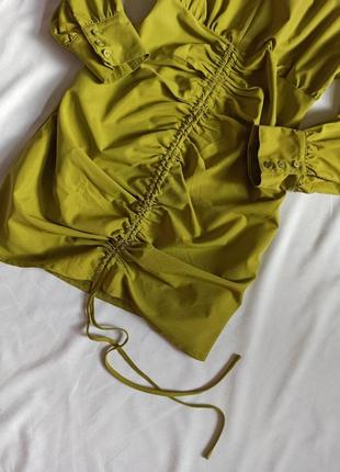 Салатовое платье рубашка с драпировкой/сборкой/с затяжкой6 фото