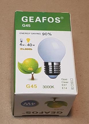 Лампа світлодіодна led e14 4w g45 3000k geafos.