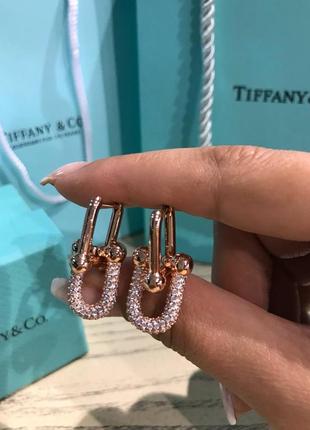 Брендовые серьги tiffany в розовом золотом трансформере