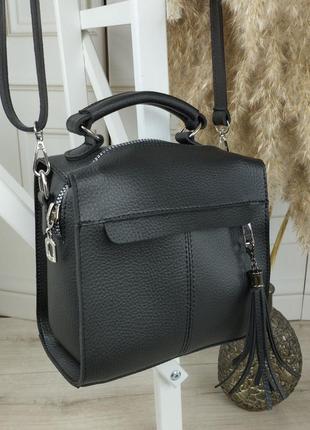Жіноча сумка-рюкзак чорного кольору9 фото