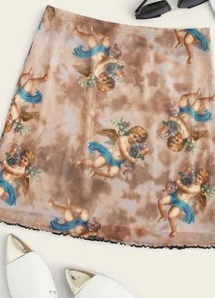 Сетчатая мини-юбка с принтом angel фирмы shein