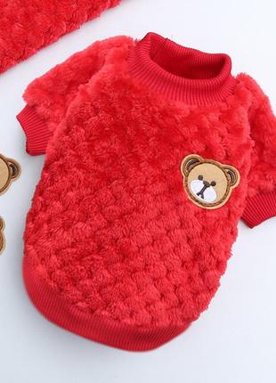 Махровая кофта свитшот красная с медведем, модная одежда для собак цвергпинчер, пекинесов, мопсов, йорков