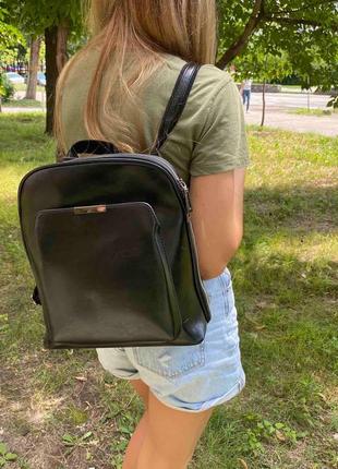 Женский классический рюкзак портфель экокожа черный коричневый (0260)1 фото