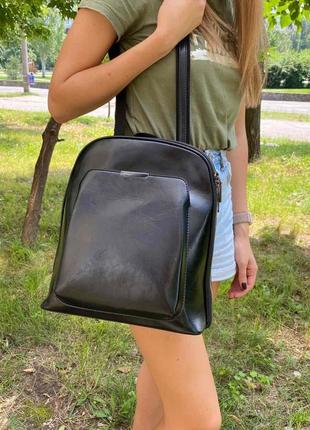 Женский классический рюкзак портфель экокожа черный коричневый (0260)2 фото