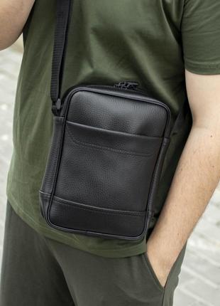 Стильна сумка-барсетка jupiter (месенджер) через плече із еко-шкіри чорна молодіжна1 фото