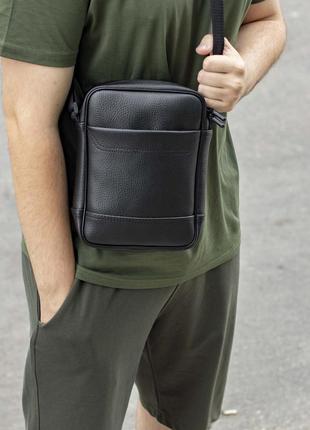 Стильна сумка-барсетка jupiter (месенджер) через плече із еко-шкіри чорна молодіжна3 фото