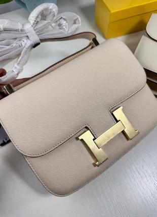 Сумка женская кожаная маленькая кремовая белая бежевая брендовая в стиле hermes