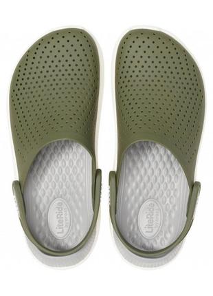 Крокси crocs literide ​​clog army green/white5 фото