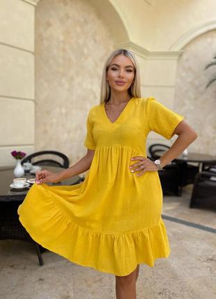 Платье женское летнее муслин цвет горчица/желтая жатка 42-46, 48-522 фото