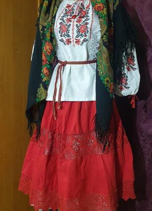 Готовый образ в украинском стиле, украинский костюм р 44/46 платок, вышиванка, юбка, нижнее1 фото