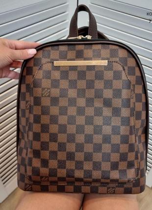Женская стильный качественный рюкзак-сумка коричневый в клеточку6 фото