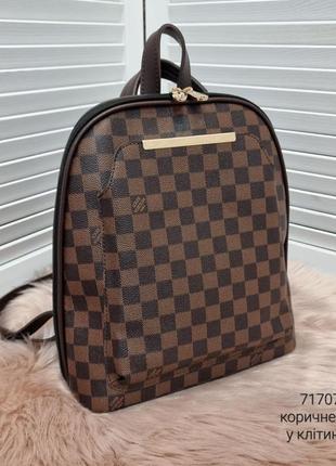 Женская стильный качественный рюкзак-сумка коричневый в клеточку4 фото