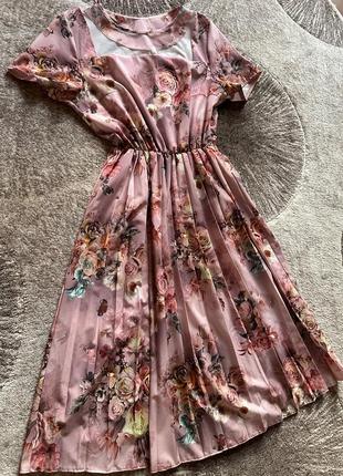 Платье плиссе,цветочный принт, для женщины,миди,турецкий производитель1 фото