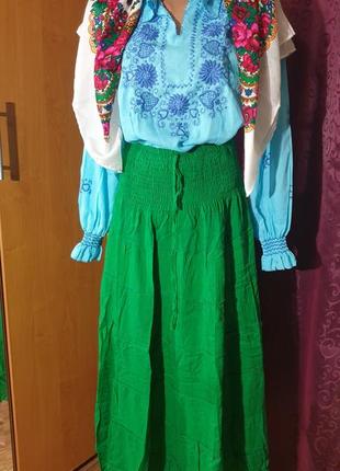 Готовый образ в украинском стиле, украинский костюм р 44 платок, вышиванка, юбка