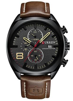 Мужские классические часы curren 8324 чёрные, коричневый ремешок