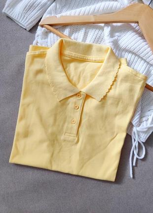 Жовте поло теніска в школу жовта форма блузка футболка з коміром 13 14 15 16 17 років хс с м  158 164 см