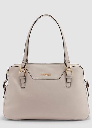 Жіноча бежева шкіряна сумка calvin klein satchel