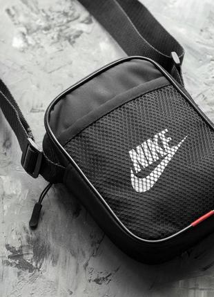 Мужская спортивная барсетка через плечо nike черная тканевая на 4 отделения молодёжная сумка-мессенджер5 фото