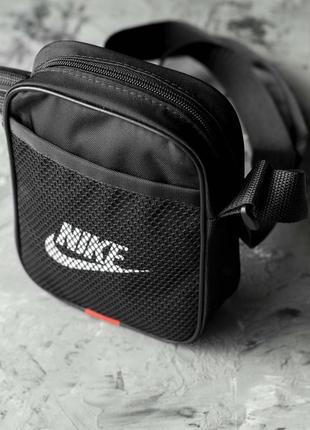 Мужская спортивная барсетка через плечо nike черная тканевая на 4 отделения молодёжная сумка-мессенджер3 фото