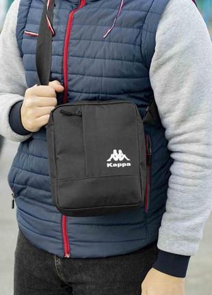Городская спортивная сумка мессенджер kappa молодежная барсетка через плечо тканевая черная
