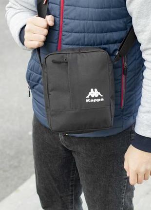 Городская спортивная сумка мессенджер kappa молодежная барсетка через плечо тканевая черная2 фото