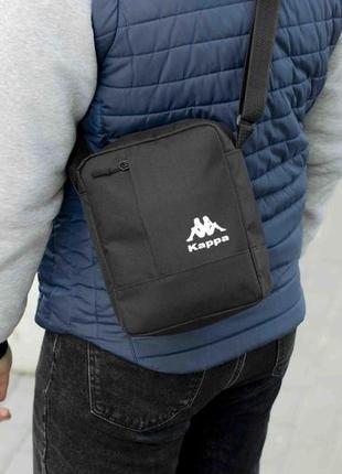Городская спортивная сумка мессенджер kappa молодежная барсетка через плечо тканевая черная10 фото