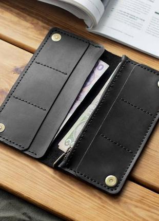 Чоловічий портмоне з вінтажної телячої шкіри на кнопці bad гаманець із монетницею й відділом для карток чорний3 фото
