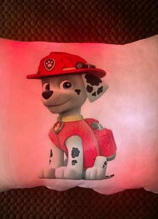Детская подушка ночник маршал из мультфильма собачий патруль из ткани габардин4 фото