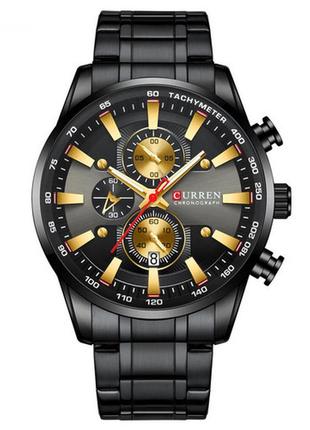 Чоловічий класичний годинник curren 8351 чорний з золотистим