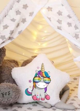 Подушка ночник mini unicorn - декоративная подушка светящаяся в детскую кроватку - детская подушка6 фото