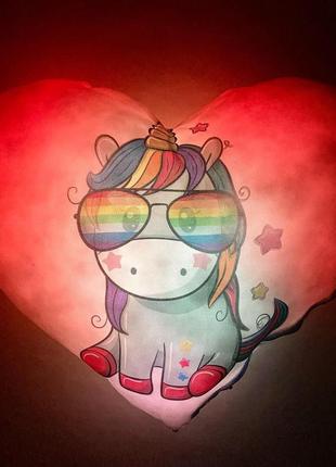 Подушка ночник mini unicorn - декоративная подушка светящаяся в детскую кроватку - детская подушка4 фото