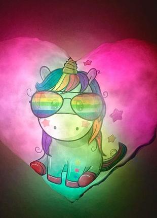 Подушка ночник mini unicorn - декоративная подушка светящаяся в детскую кроватку - детская подушка2 фото