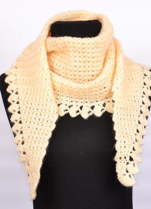 Платок женский вязаный. кремовый шарф под пальто.шарфик.косынка вязаная.1 фото