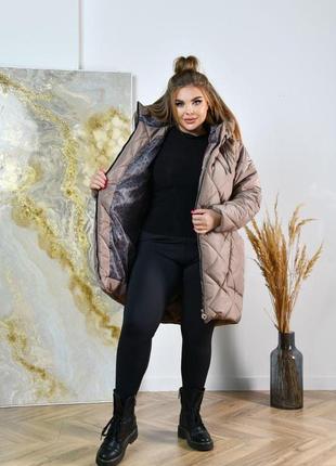 Женская куртка удлиненная зимняя из плащевки на силиконе 250 размеры батал6 фото