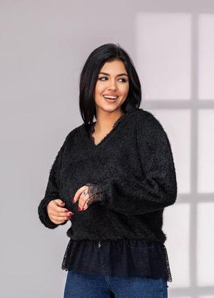 Женскмй свитер с кружевами ангора отличное качество размеры батал5 фото