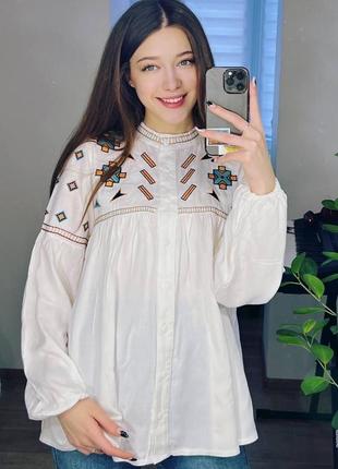 Оригинальная блуза-рубашка вышиванка с длинным рукавом норма