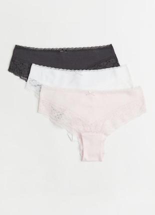 Трусики-хипстеры с кружевом 3 шт -юниры, женские от h&amp;m размер xs, s и м