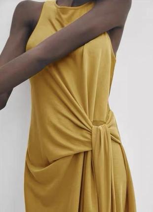 Длинное платье желтое серое с узлом massimo dutti4 фото