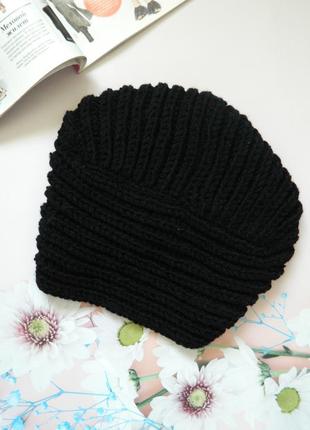 Классная шапка-чалма вязаный тюрбан черного цвета 100% ручная работа2 фото