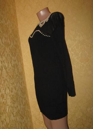 Черное платье туника трикотаж сетка и жемчуг2 фото