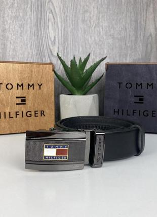 Качественный мужской кожаный ремень автомат стиле tommy hilfiger, пояс из натуральной кожи томми2 фото