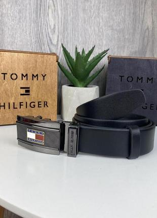 Качественный мужской кожаный ремень автомат стиле tommy hilfiger, пояс из натуральной кожи томми9 фото