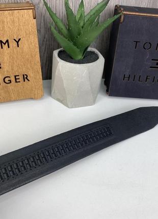 Мужской кожаный ремень автомат стиле tommy hilfiger, пояс из натуральной кожи томми черный