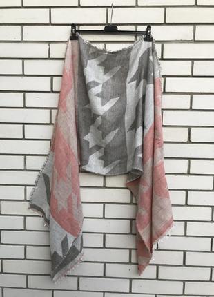 Серый персиковый шарф принт гусиные лапки edc2 фото