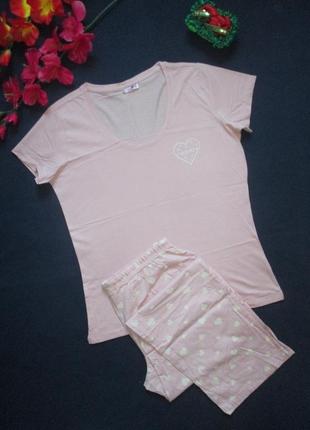 Суперовая нежно розовая хлопковая пижама домашний костюм в сердечки esmara1 фото