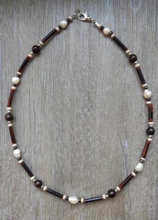 Тренд еко чокер, кольє, намисто, підвіска, буси, коралі, кокос, дерево, натуральні річкові перли (перлини), унісекс, чоловічий, в етно стилі, этніка